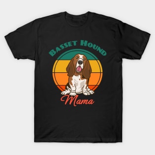 Basset Hound Mom Mama Dog puppy Lover Cute Sunser Retro T-Shirt